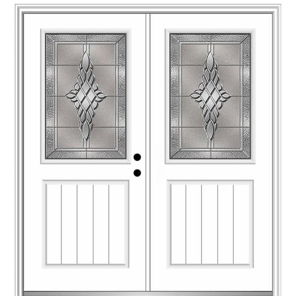 MMI Door 64 in. x 80 in. Grace Left-Hand Inswing 1/2-Lite Decorative Primed Fiberglass Prehung Front Door on 6-9/16 in. Frame