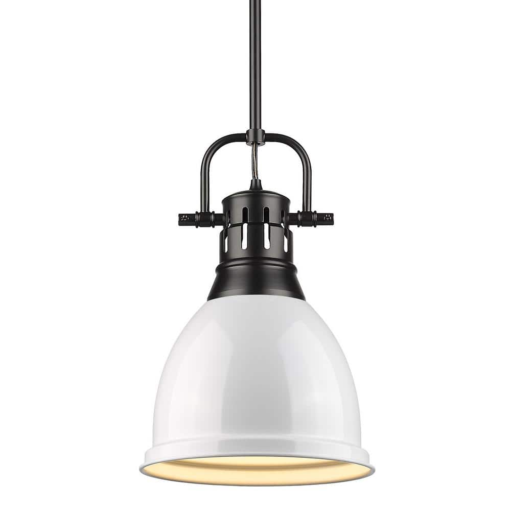 Transitional Mini Bowl Pendant Light in Black with White Shade