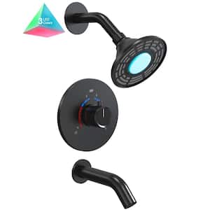 Smart LED Grain Single Handle 2-Spray Wall Mount 5 in. Tub and Shower Faucet 2.5 GPM in Matte Black Valve Included