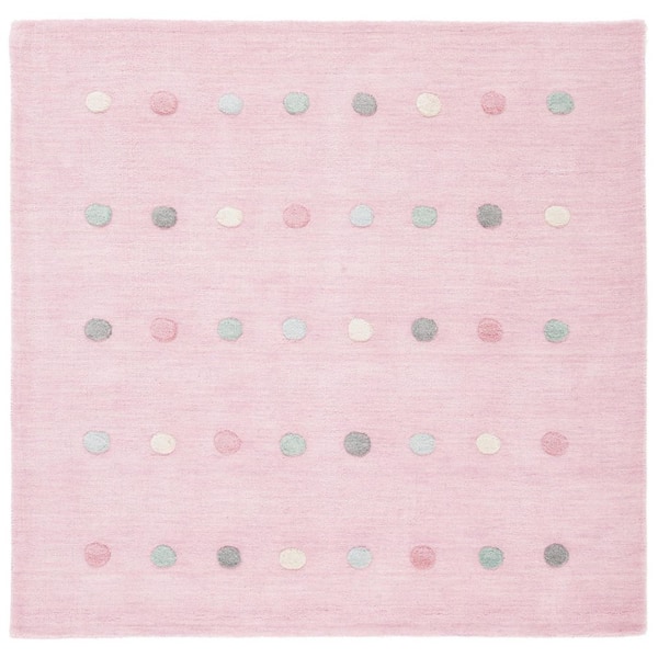 Kids 5 ft. x 5 ft. Light Pink Polka-Dot Square Area Rug