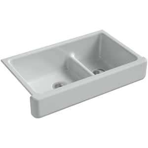 Whitehaven Smart Divide Undermount Farmhouse Short Apron-Front Cast Iron 36 in. Double Basin Kitchen Sink in Ice Grey
