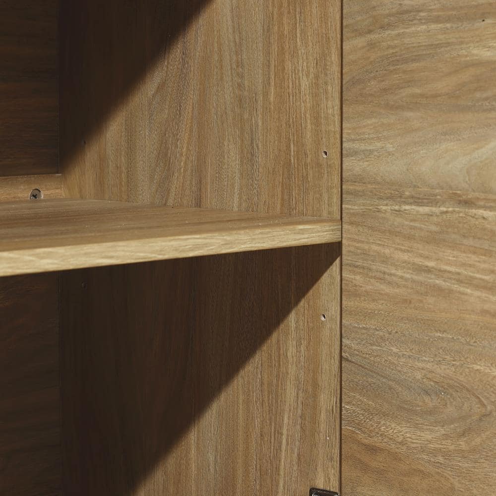 Mid-Century Modern Natural Wood and Black 55.1-Inch Sideboard Cabinet