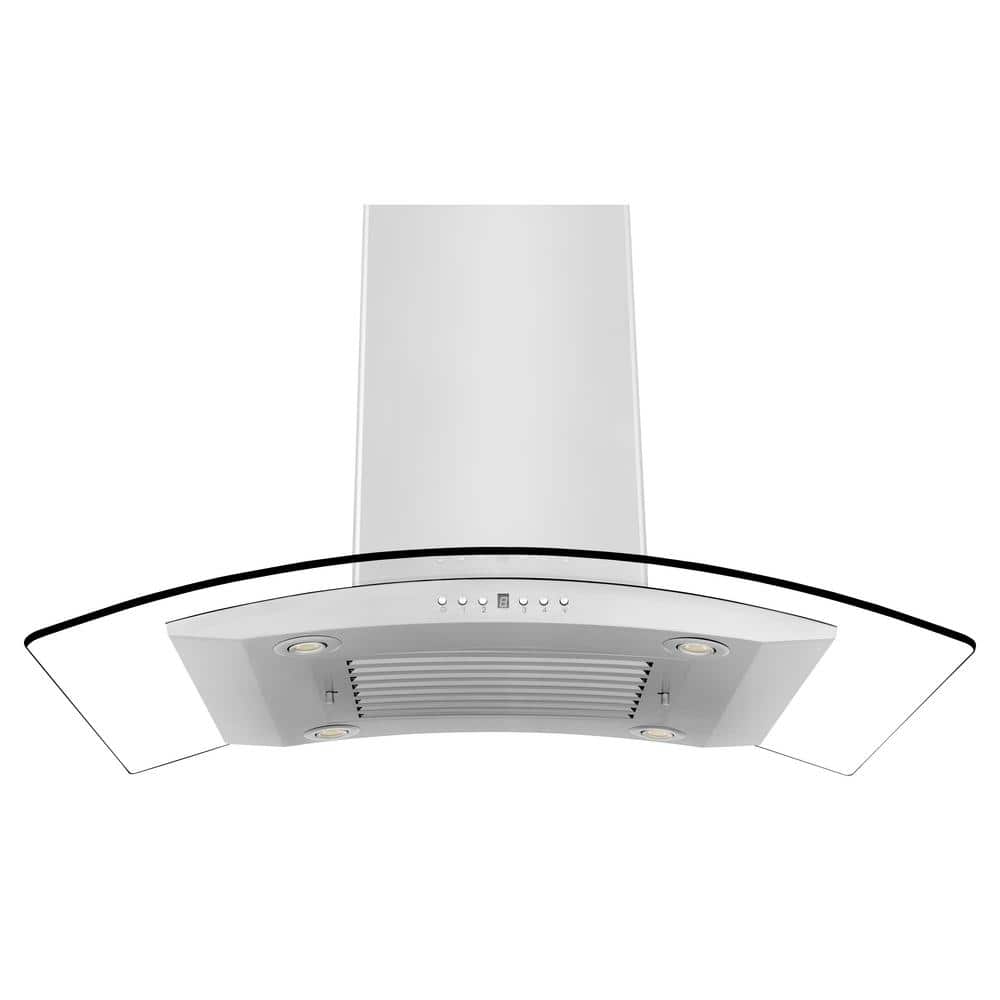 36" Stainless Steel Convertible Island Range Hood with Glass Canopy