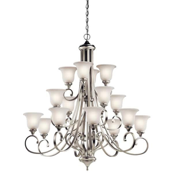 KICHLER Monroe 45 in. 16-Light Brushed Nickel 3-Tier Traditional Shaded Empire Chandelier for Dining Room