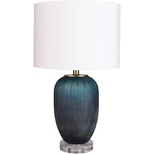 Monthey 25 in. Teal Indoor Table Lamp with White Drum Shaped Shade
