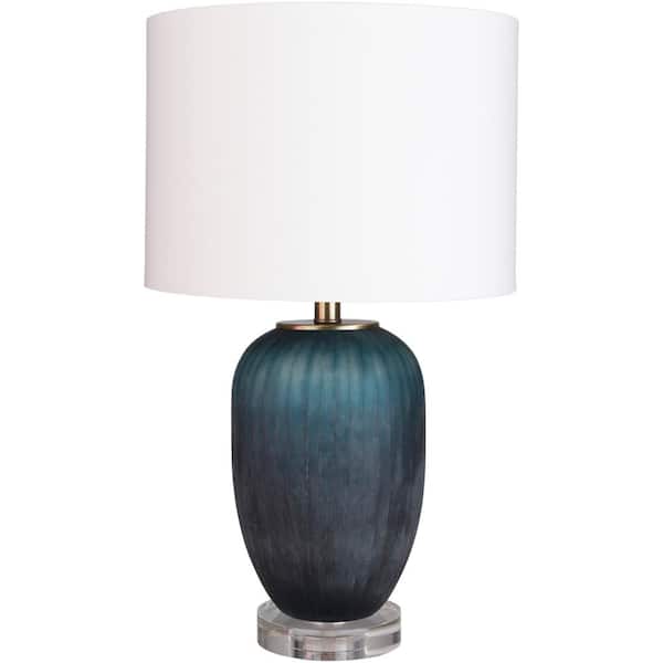 Artistic Weavers Monthey 25 in. Teal Indoor Table Lamp with White Drum Shaped Shade