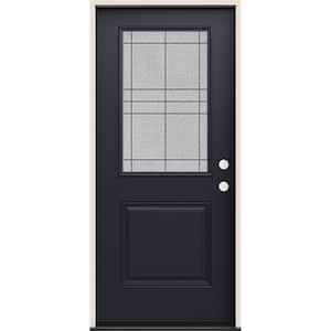 36 in. x 80 in. Left-Hand 1/2 Lite Dilworth Decorative Glass Black Fiberglass Prehung Front Door