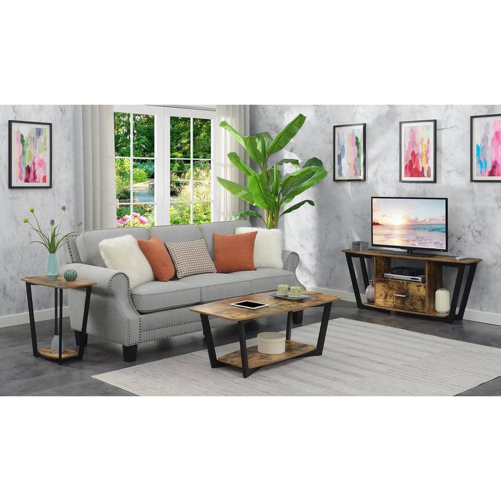 Urban Barnwood 24" Industrial End Table with Dual-Shelf, Black Metal Frame
