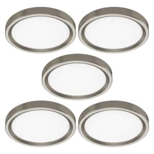 9 in. Selectable LED Flush Mount with Night Light Feature Optional White and Brushed Nickel Trim Rings (5-Pack)