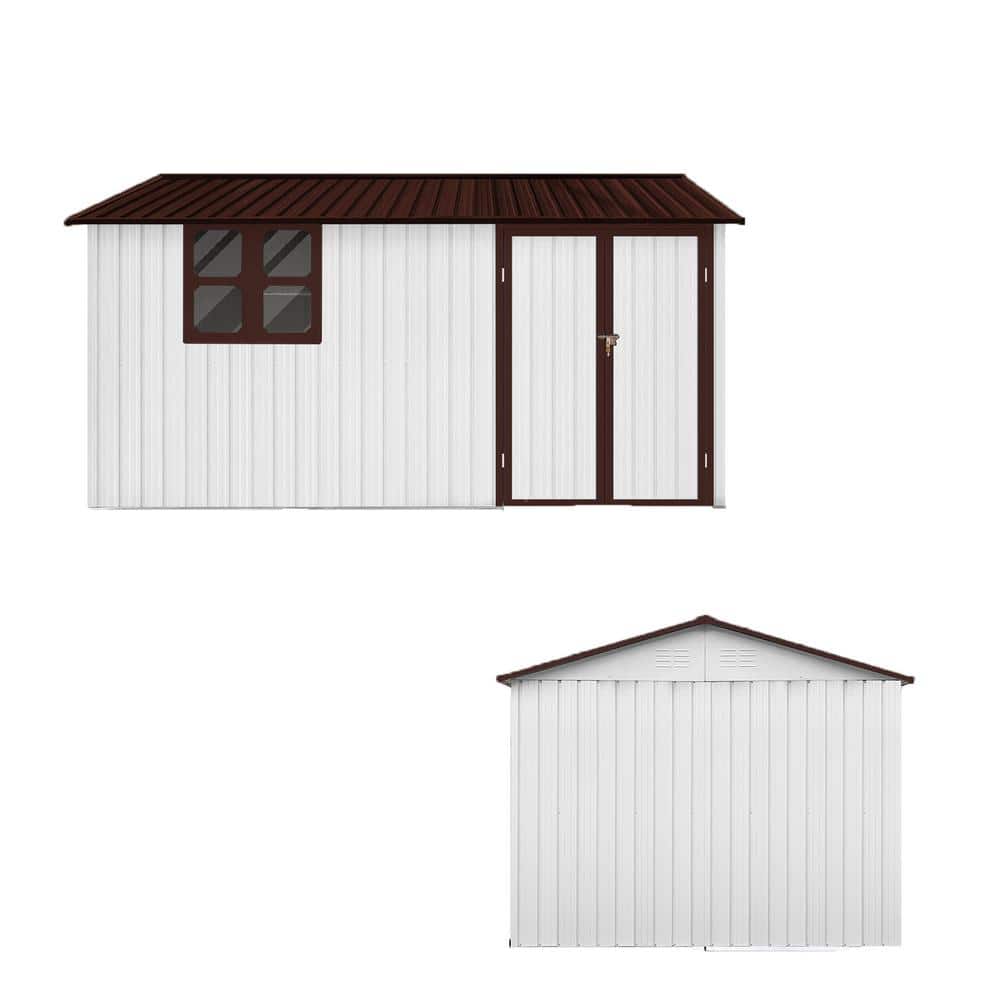 Outdoor 10ft. W x 12ft. D Storage Garden Metal Shed with Apex Peak Brown Ro