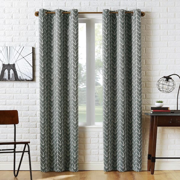 Kenwood Chevron Gray Polyester 40 in. W x 63 in. L Grommet Blackout Curtain (Single Panel)