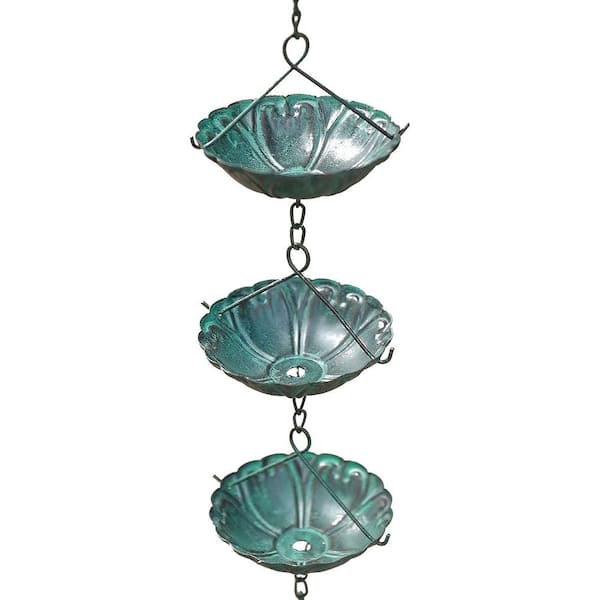 Water Lily Rain Chain 8.5 ft. Distressed Dark Blue Iron Outdoor Decorative Eco-Friendly