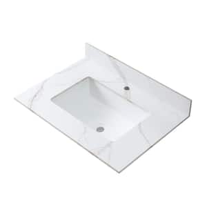 31 in. W x 22 in. D Sintered Stone White Rectangular Single Sink Bathroom Vanity Top in Carrara Gold Single Faucet Hole