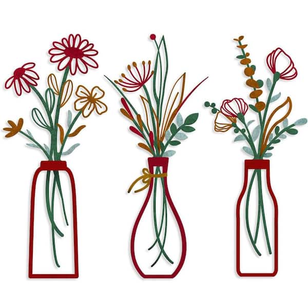 3 Piece Red Metal Flowers Unframed Astronomy Poster 6 in. x 13.7 in