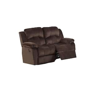 61 in. Brown Solid Fabric 2-Seater Reclining Loveseat with Wooden Frame