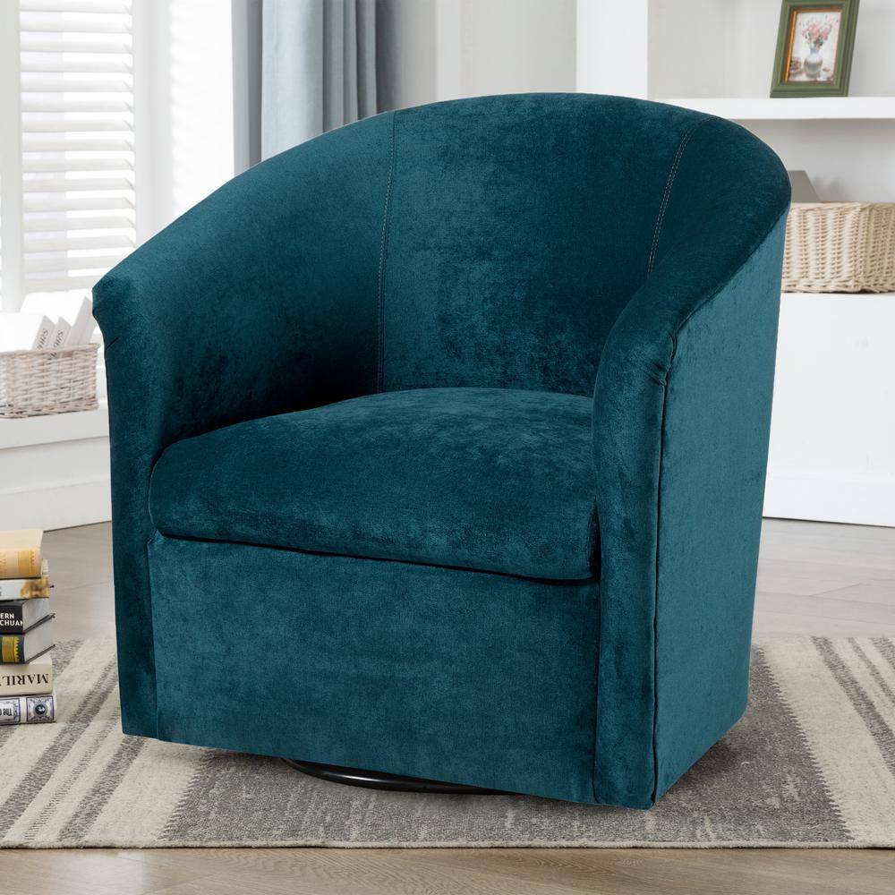 Elizabeth Ocean Blue Velvet-Feel Microfiber Swivel Barrel Chair