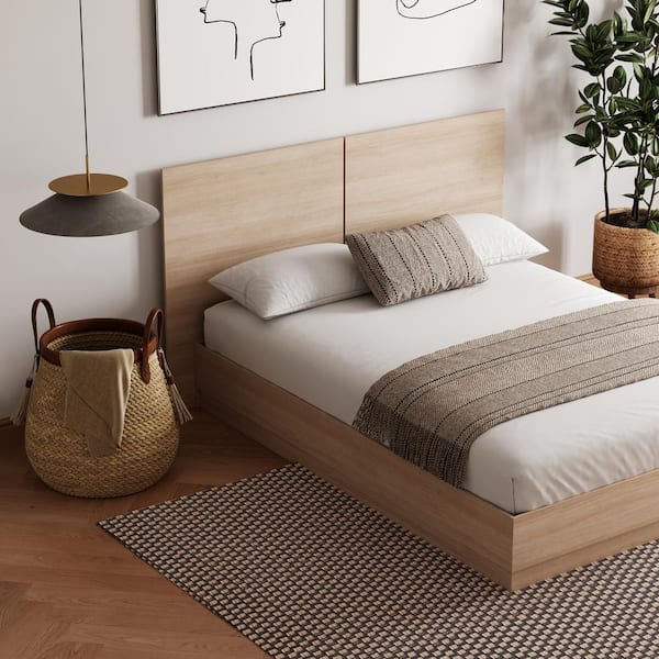 Nexera Milano Natural Beige Oak Frame Full Size Platform Bed with