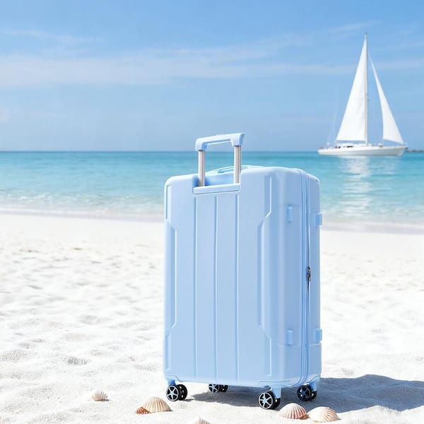 25.8 in. Sky Blue ABS Hardside Luggage Double Spinner Suitcase with 3-Digit TSA Lock, 3-Step Telescoping Handle