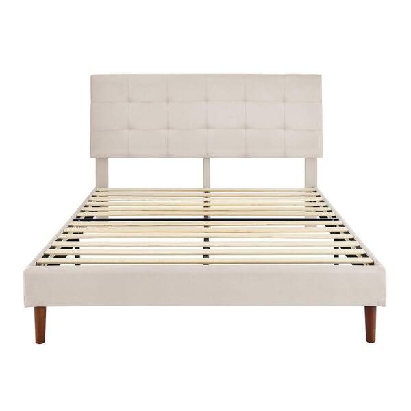 Fabric Bed Frame With Slat Headboard, Traditional King Bed Frame