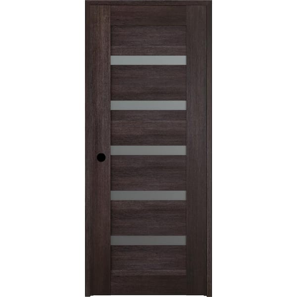 28 in. x 96 in. Left-Hand 7 Lite Frosted Glass Solid Composite Core Veralinga Oak Wood Single Prehung Interior Door