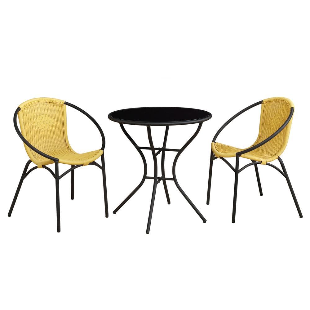 Parven All-Weather Outdoor Bistro Set with 2-Papasan Chairs and 29 in. H Ta
