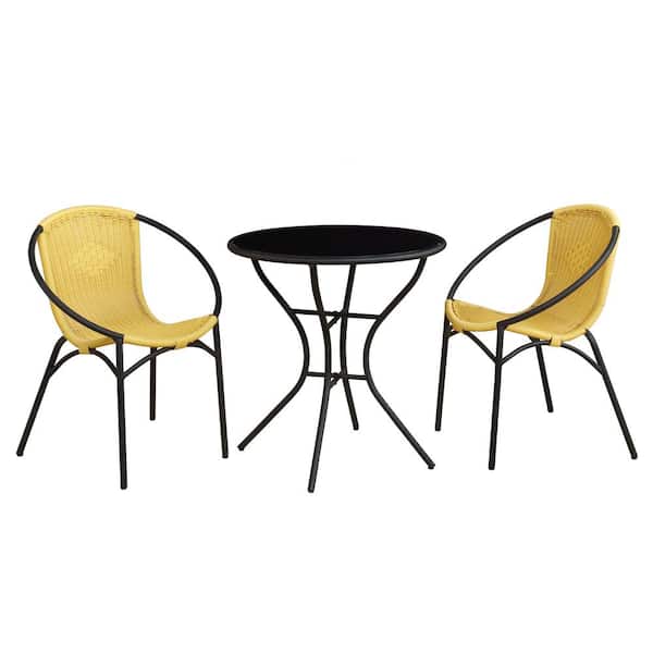 Alaterre Furniture Parven All-Weather Outdoor Bistro Set with 2-Papasan Chairs and 29 in. H Table