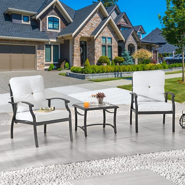 Patio Festival 3-Piece Metal Patio Conversation Deep Seating Set with Off-white Cushions