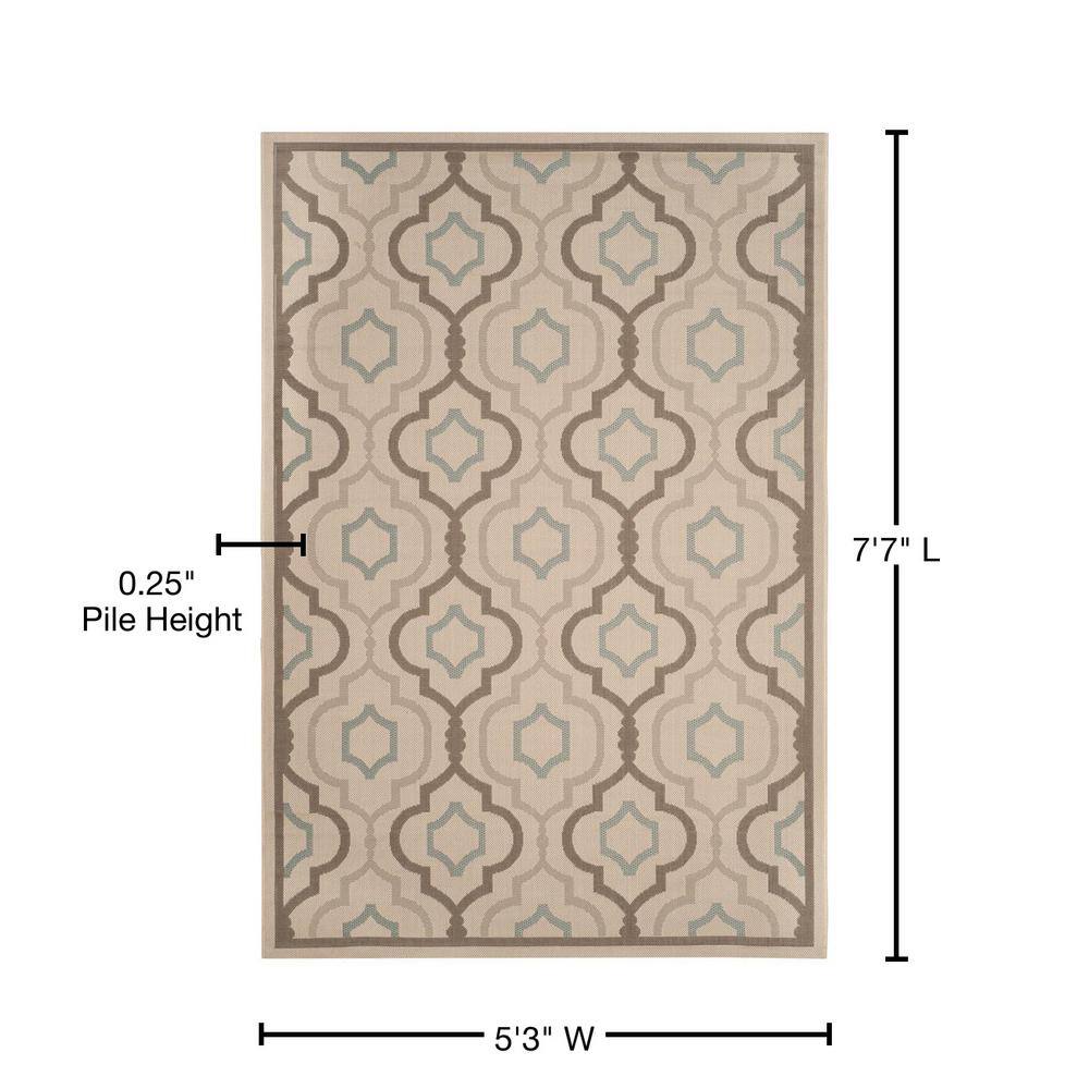 Courtyard Geometric Trellis Beige 5'3" x 7'7" Indoor/Outdoor Rug