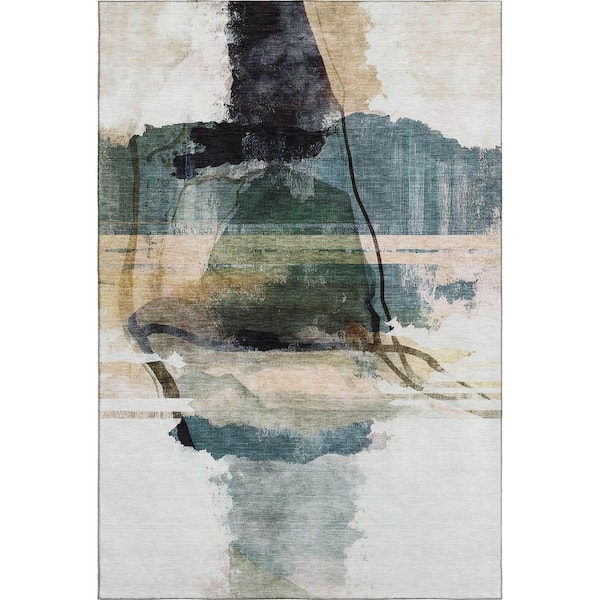 Mayfield Premium Machine Washable Abstract AMF2033 Green 5 ft. x 7 ft. 6 in. Area Rug