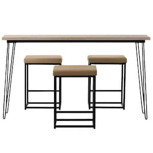 4-Piece Brown Wood Top Counter Height Super Long Dining Table Set with Table and 3-PU Leather Stools