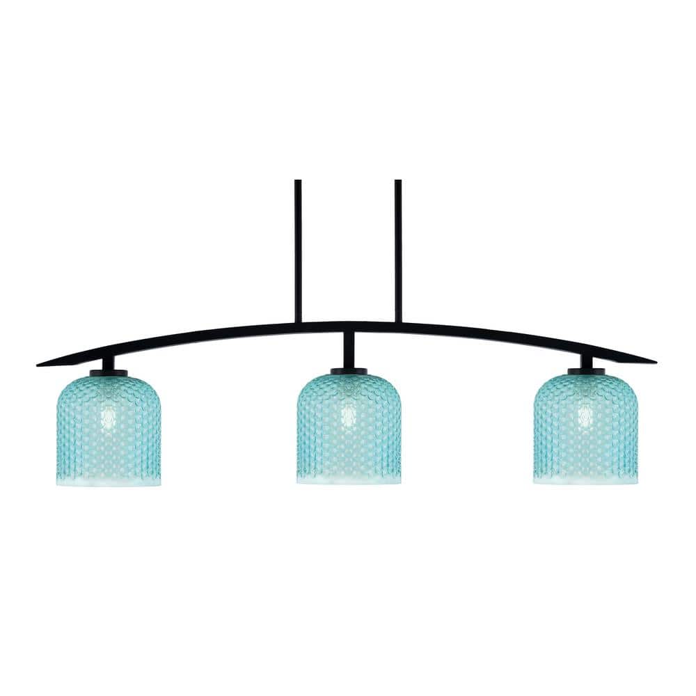Siena 41 in. 3-Light Matte Black Chandelier with 7 in. Turquoise Textured G
