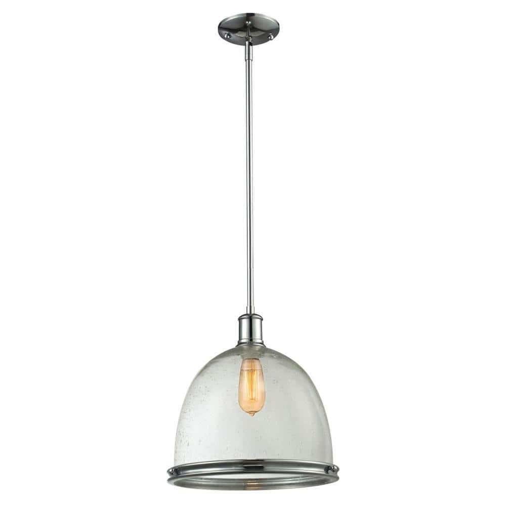 Mason 1-Light Chrome Shaded Pendant Light with Clear Seedy Glass Shade with