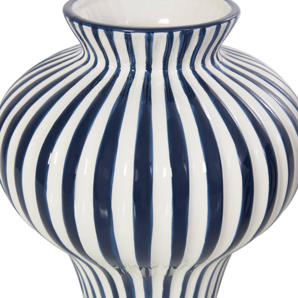 Blue and White Striped Ceramic Table Vase Set