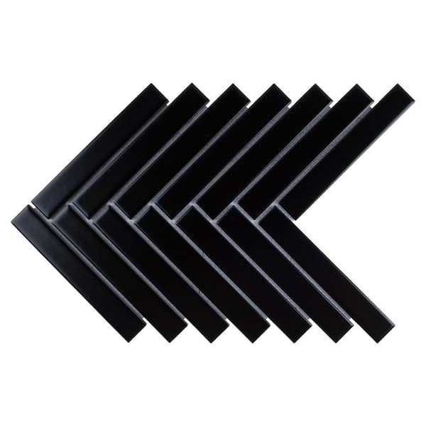 Porcetile Black 8.27 in. x 9.77 in. Herringbone Matte Porcelain Mosaic Wall and Floor Tile (5.7 sq. ft./Case)
