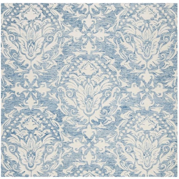 Blossom Blue/Ivory 8 ft. x 8 ft. Geometric Diamond Floral Square Area Rug