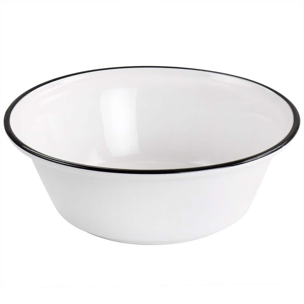 White Ceramic 16-Piece Dinnerware Set with Black Rim