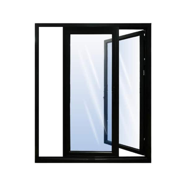 Avora Doors and Windows Avora Elite 72 in. x 80 in. Pano Folding Door in Black with Right Side Stacked in Aluminum and Left Hand Lock