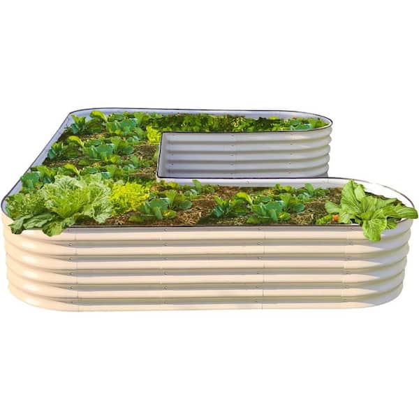 vego garden 17 in. Tall U-Shape Raised Garden Bed Metal Planter Box for Vegetables Flowers Ground Large Size Pearl White