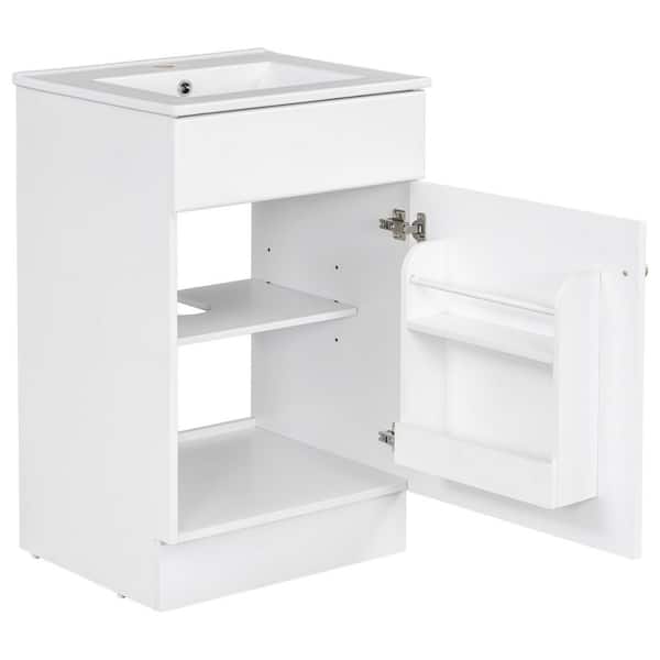 20 in. W Single Sink Freestanding White Bath Vanity with White Ceramic Top, Adjustable Shelves, Unassembled