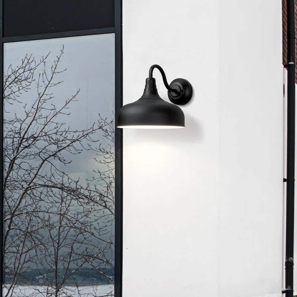 11 In. Black Barn Integrated LED Hardwired Outdoor Wall Lantern Sconce with Dusk to Dawn price history on PriceWatchPro
