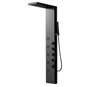 5-Jet Rainfall Shower Panel Tower System with Rainfall Waterfall Shower Head and Shower Wand in Black