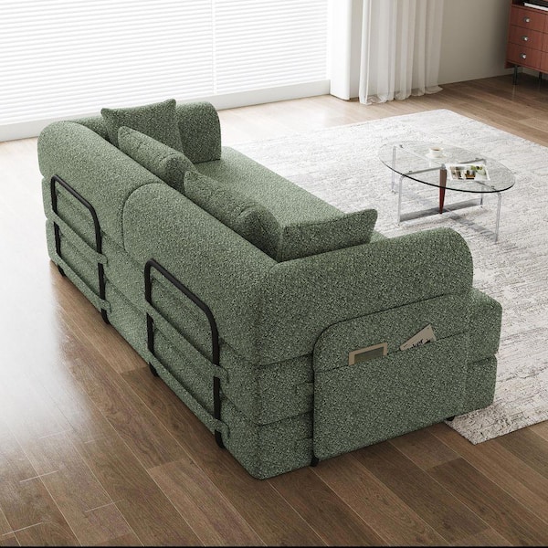 78.7 in Wide Round Arm Chenille Rectangle Reclining Sofa in Green