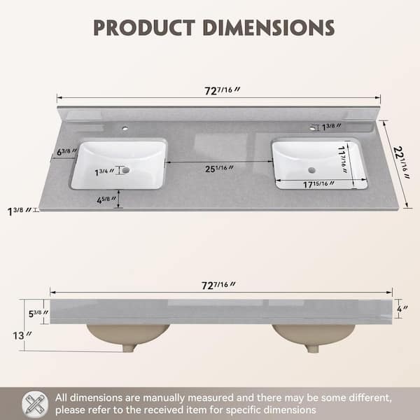 Zeafive 72 in. W x 22 in. D Engineered Stone Marble White Zeafive 72 in. W x 22 in. D Engineered Stone Marble White