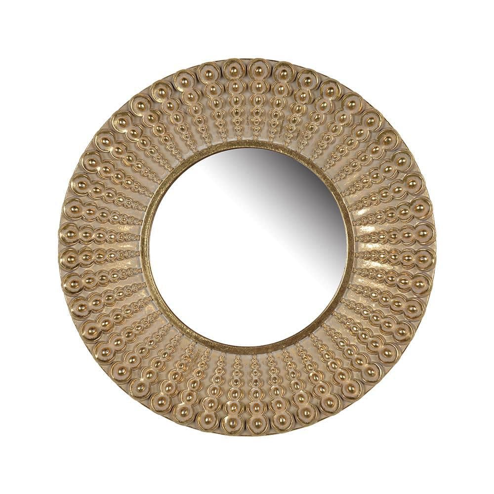 Gold 14 in W x 14 in. H Art Deco Round Polyresin Framed Mirror Wall Mirror 