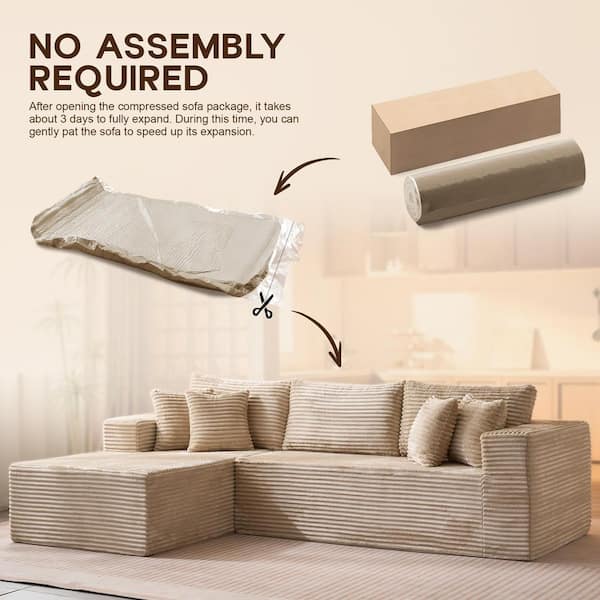 Allwex DIMO 108 in. Wide Arm 2-Piece Modern Plush Corduroy L-Shape