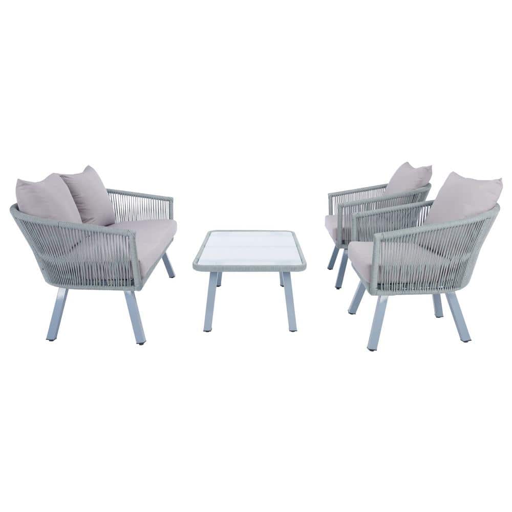 Belmi Gray 4-Piece Rope and Wicker Outdoor Living Set