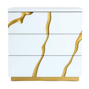 Modern White and Gold 31.5 in. H 3-Drawer Bachelor Chest Storage Cabinet