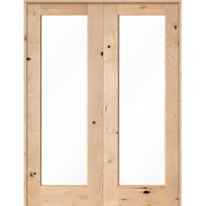 72 in. x 96 in. Rustic Knotty Alder 1-Lite Clear Glass Both Active Solid Core Wood Double Prehung Interior Door