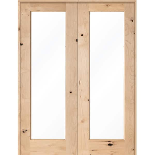 Krosswood Doors 72 in. x 96 in. Rustic Knotty Alder 1-Lite Clear Glass Both Active Solid Core Wood Double Prehung Interior Door