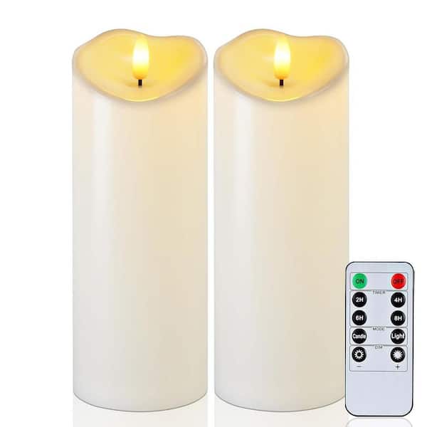 Ivory White Flameless Candles with Remote and Timer Set of 2, Battery Operated LED Electric Fake Pillar Candle